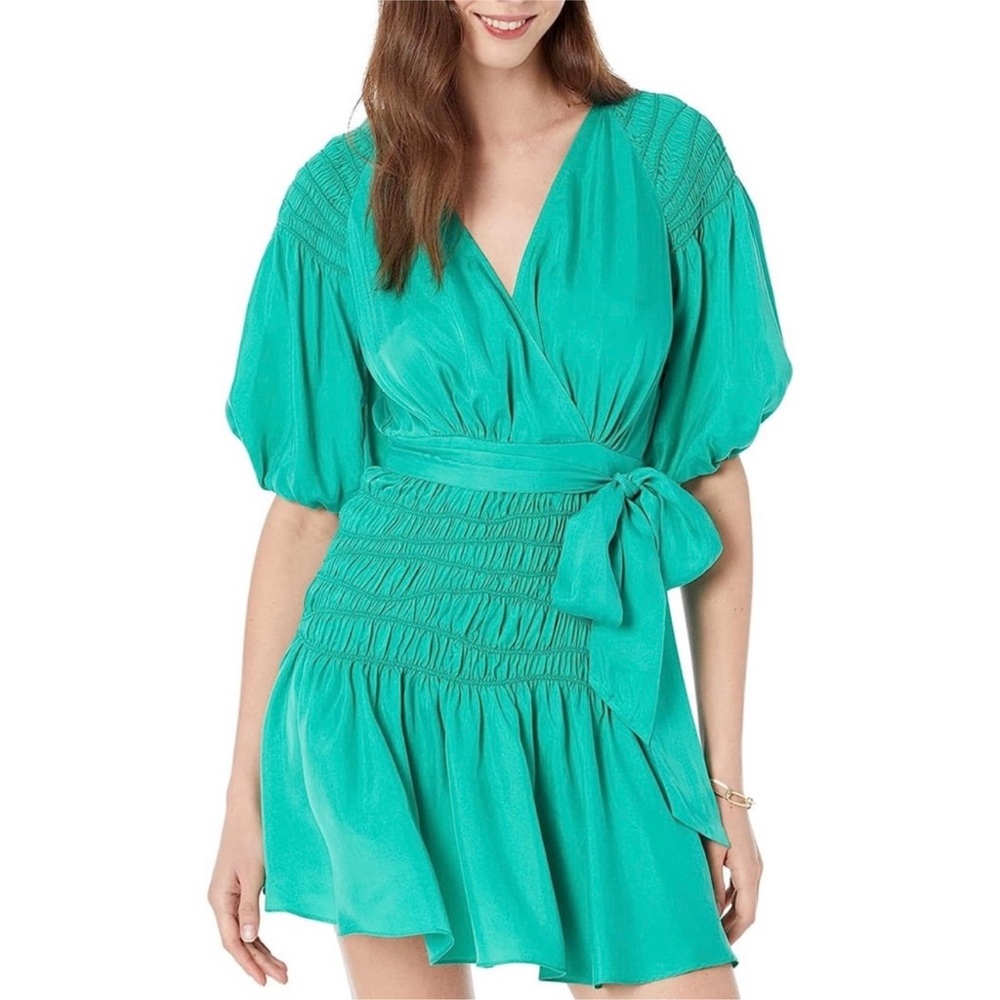 Ted Baker Green Smocked Wrap Mini Dress